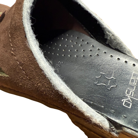 DANSKO 39/US8.5-9 Brown Suede Comfort Clog Orange Floral Embroidery Mules READ - Picture 12 of 12